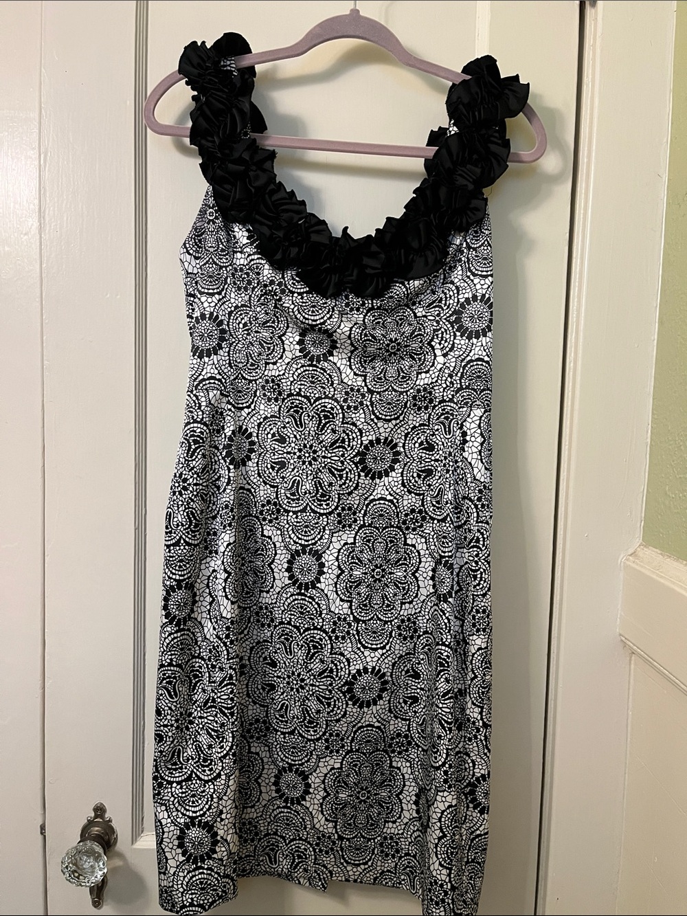 Maggy London Black and White Floral Lace-Print Mini Dress